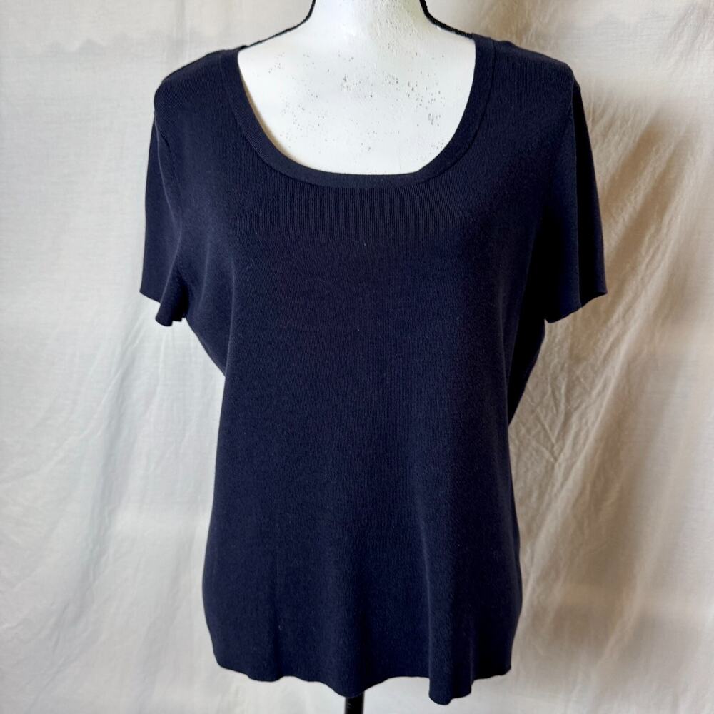 Talbots Black Womens Sz L Stretch Knit Short Sleeve Sweater Classic Capsule